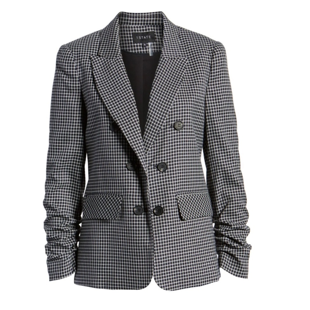 1. STATE Ruched Sleeve Windowpane Blazer
